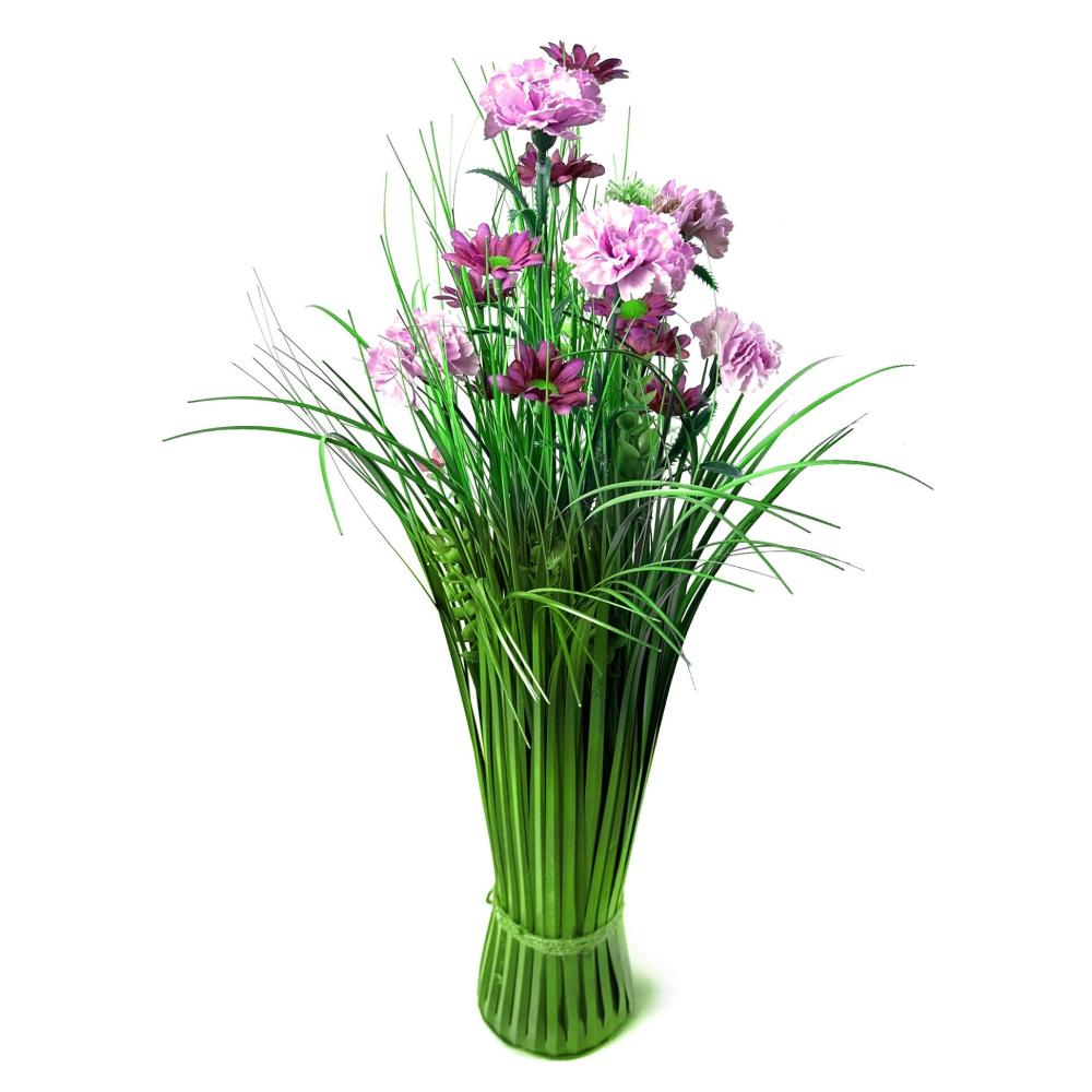 Arrangements | Artificial Grass, Purple Carnations and Wild Flower Arrangement 57cm Arrangements Arrangements