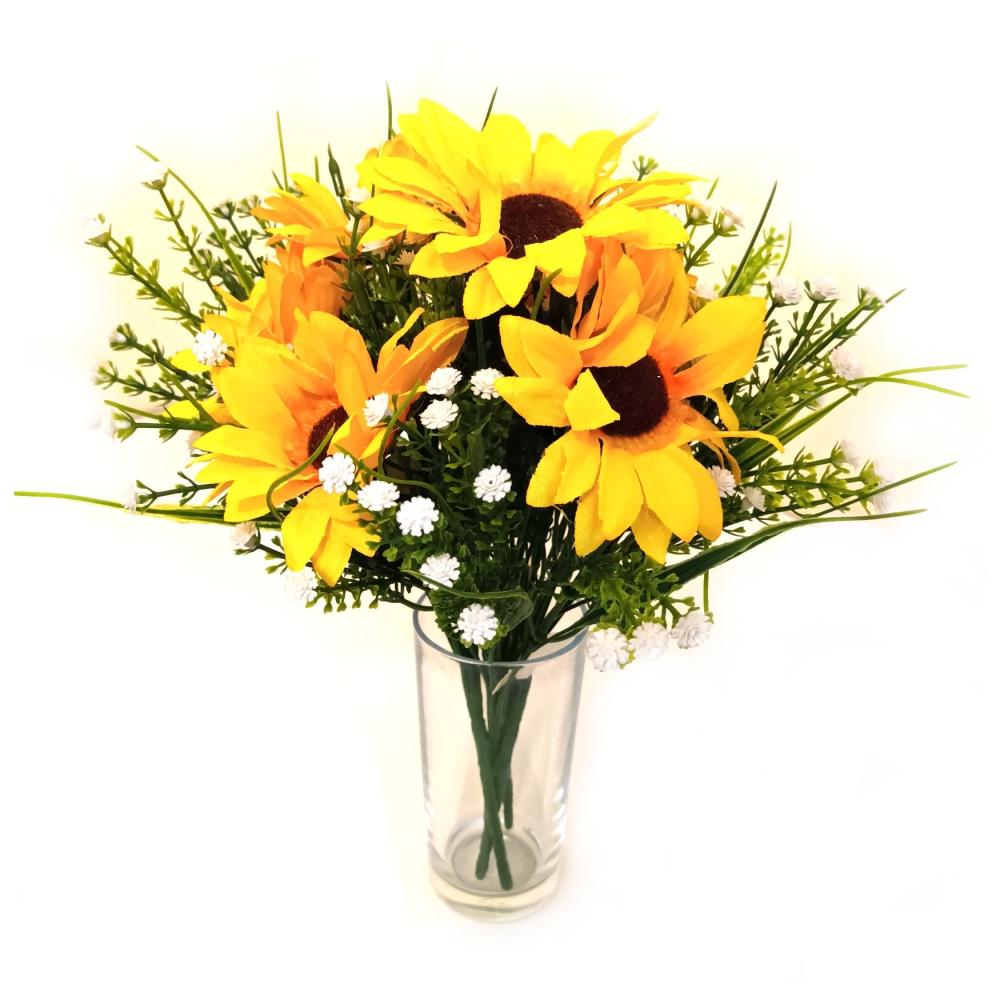 Arrangements | Artificial Sunflower And White Gypsophila Flower Arrangement Arrangements Arrangements