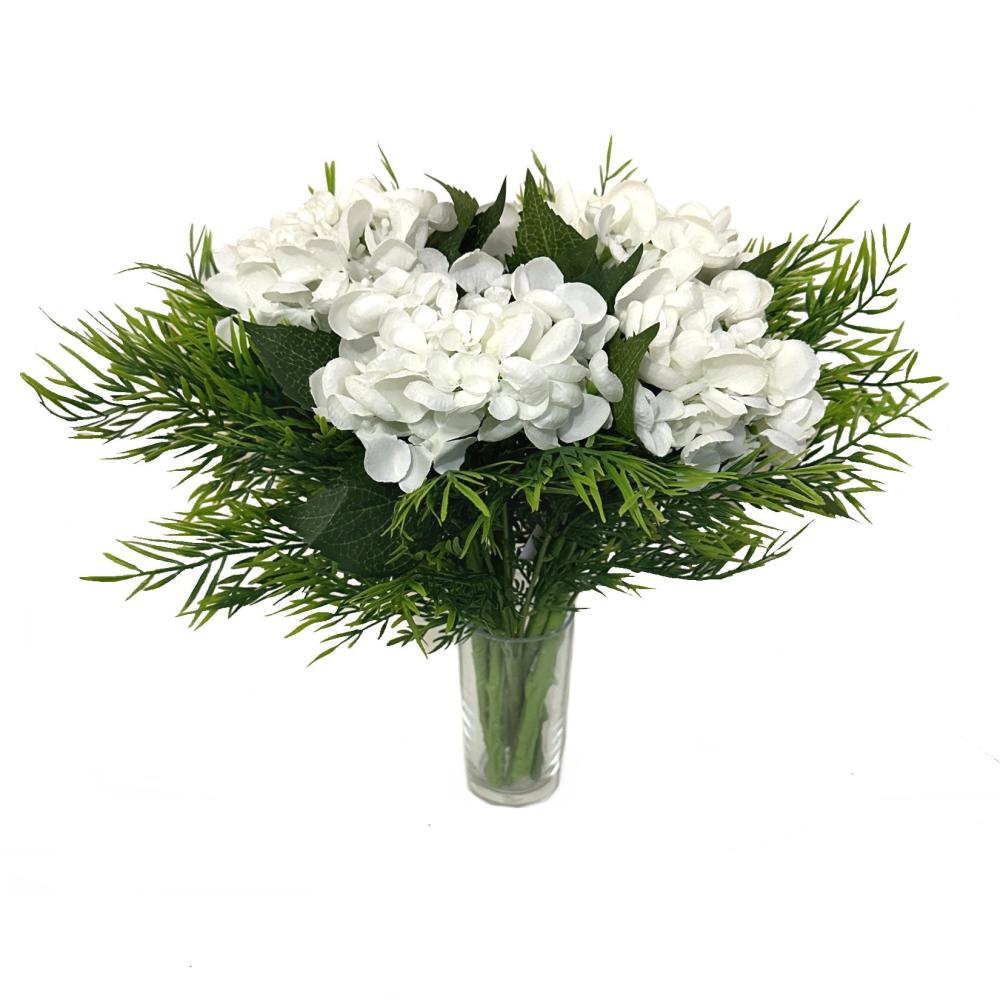 Arrangements | Artificial White Hydrangea Flower and Fern Arrangement Arrangements Arrangements