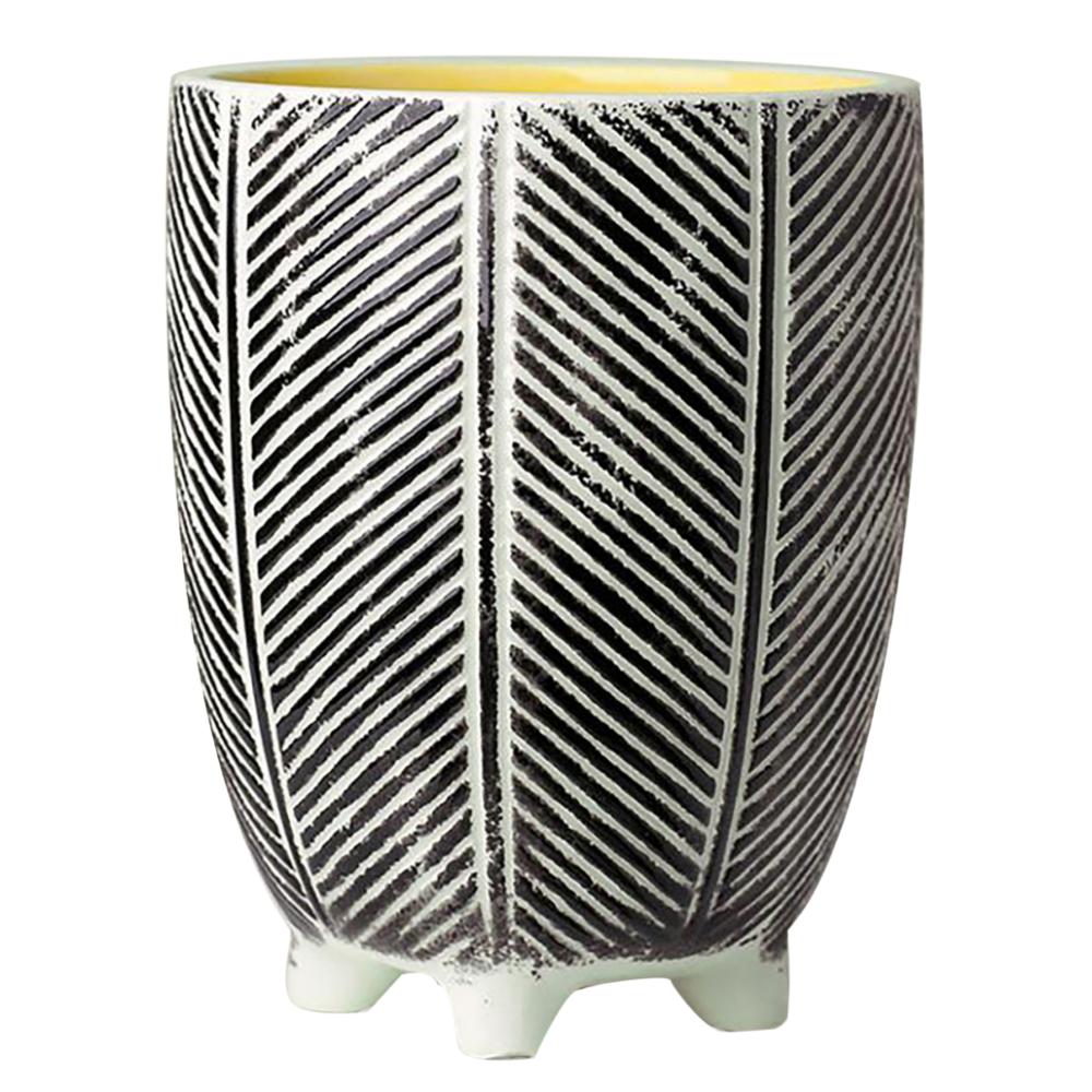 Ceramic Planters | Tall Ceramic Planter Plant Pot With Feet Black Stripe 15 x 15 x 19cm Ceramic Planters Ceramic Planters