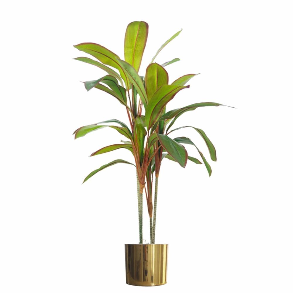 Dracaena | 100cm Artificial Potted Dracaena Tropical Plant with Gold Metal Planter Artificial Plants Dracaena