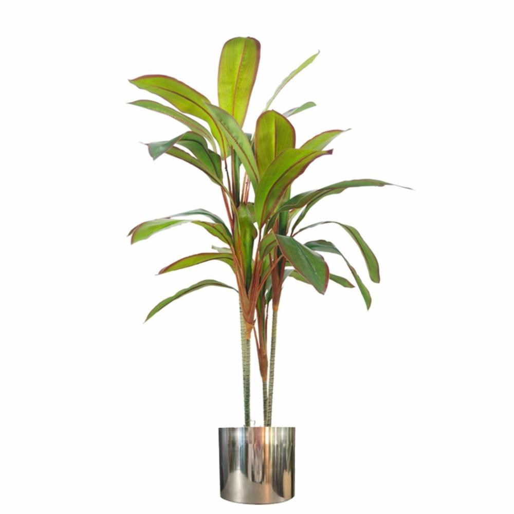 Dracaena | 100cm Artificial Potted Dracaena Tropical Plant with Silver Metal Plater Artificial Plants Dracaena