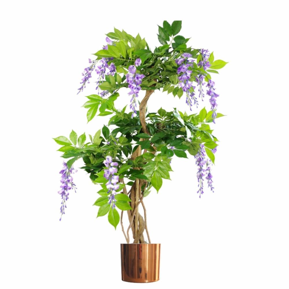 Flowering Trees | 110cm Artificial Purple Wisteria Tree with Copper Metal Planter Flowering Flowering Trees