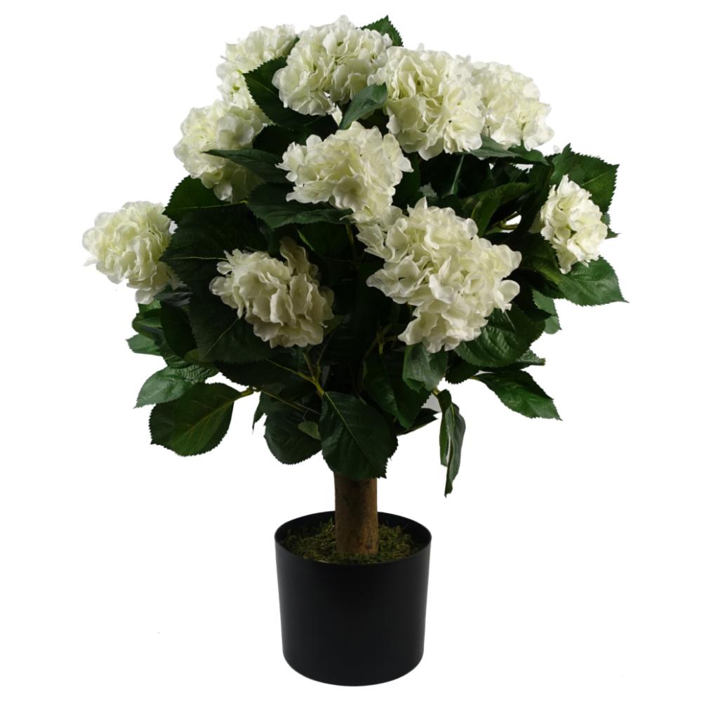 Flowering Trees | 70cm Artificial White Bush Hydrangea Plant Potted Flowering Flowering Trees