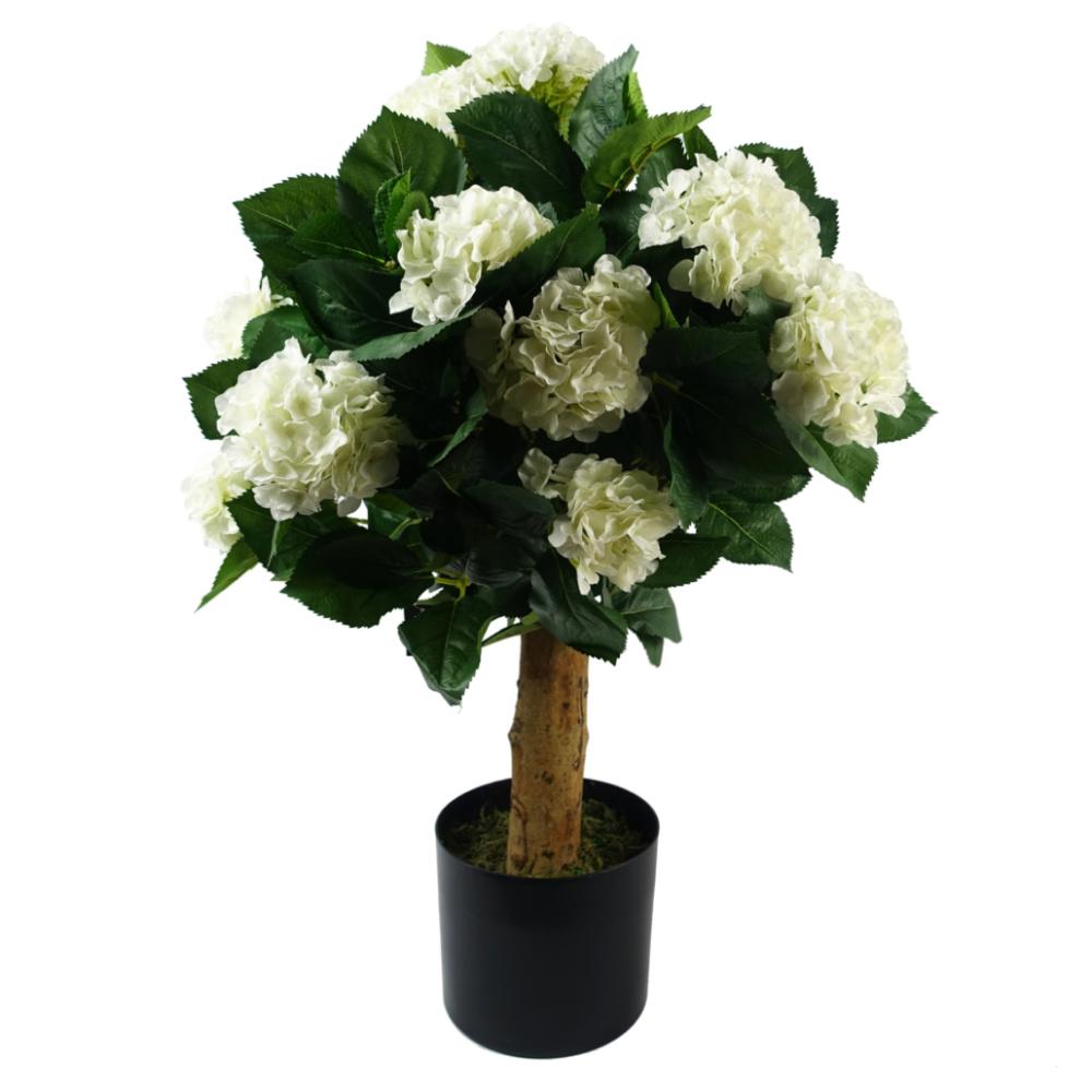 Flowering Trees | 75cm Artificial White Bush Hydrangea Plant Potted Flowering Flowering Trees