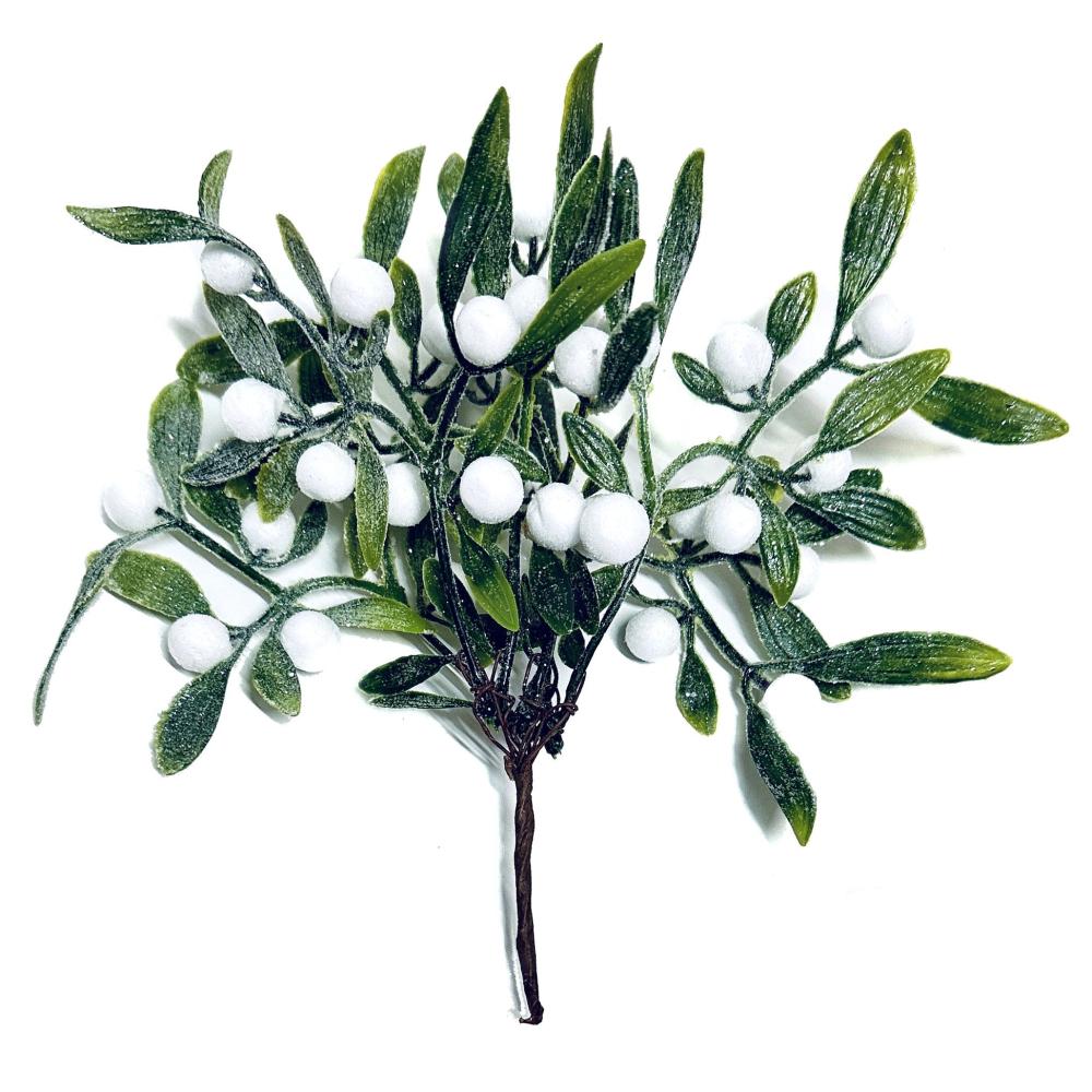 Foliage and Plants | Artificial Faux Glittered Mistletoe Plant 21cm Artificial Plants Christmas