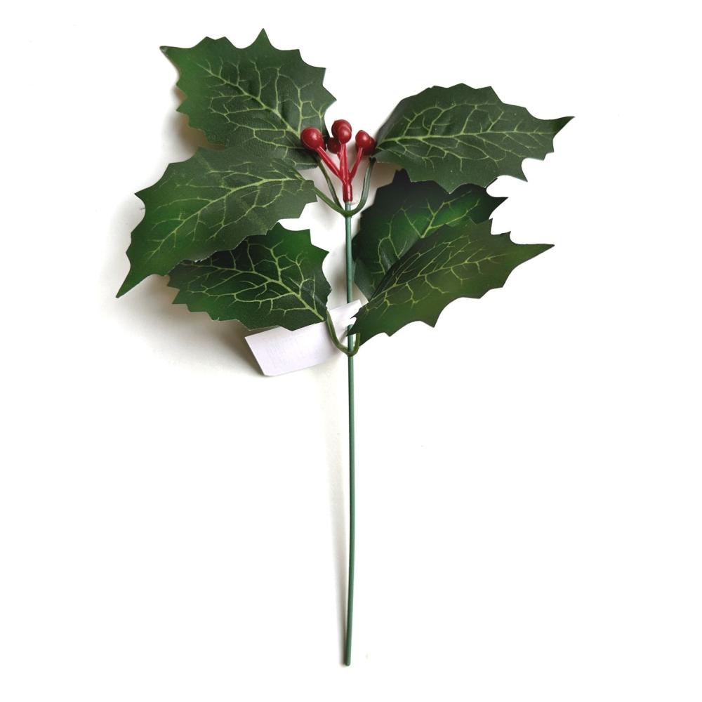 Foliage and Plants | Artificial Holly Pick With Green Leaves and Red Berries Artificial Plants Christmas