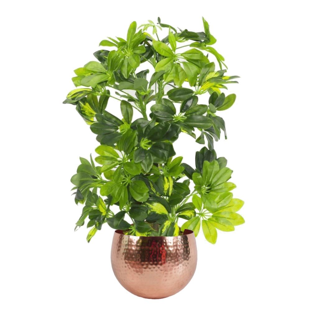 Foliage Plants | 75cm Artificial Arboricola Gold Capella Plant Copper Metal Planter Artificial Plants Foliage Plants