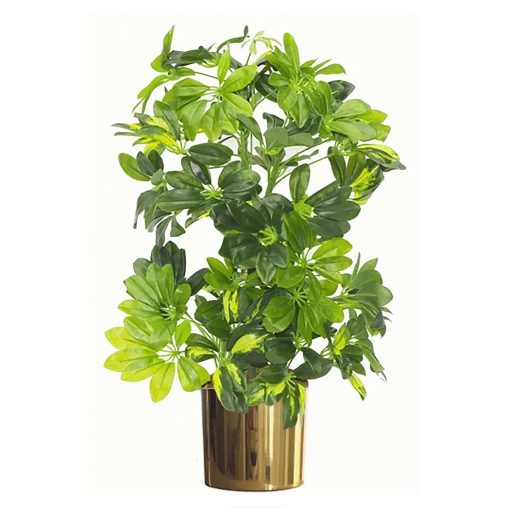 Foliage Plants | 75cm Artificial Arboricola Gold Capella Plant Gold Metal Planter Artificial Plants Foliage Plants