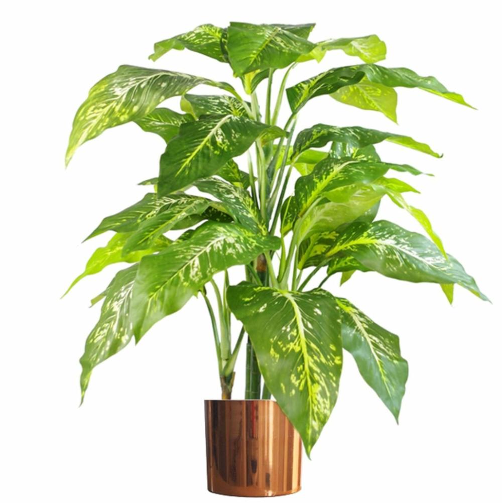 Large Leaved | 100cm Large Fox’s Aglaonema (Spotted Evergreen) Tree Artificial Plant with Copper Metal Planter Artificial Plants Large Leaved