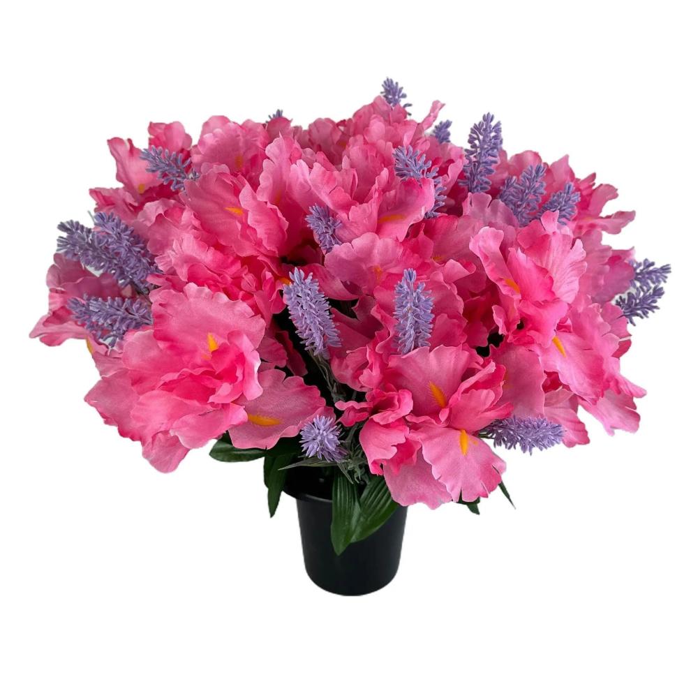 Memorial | Artificial Pink Iris and Lavender Grave Pot Flower Arrangement Arrangements Arrangements