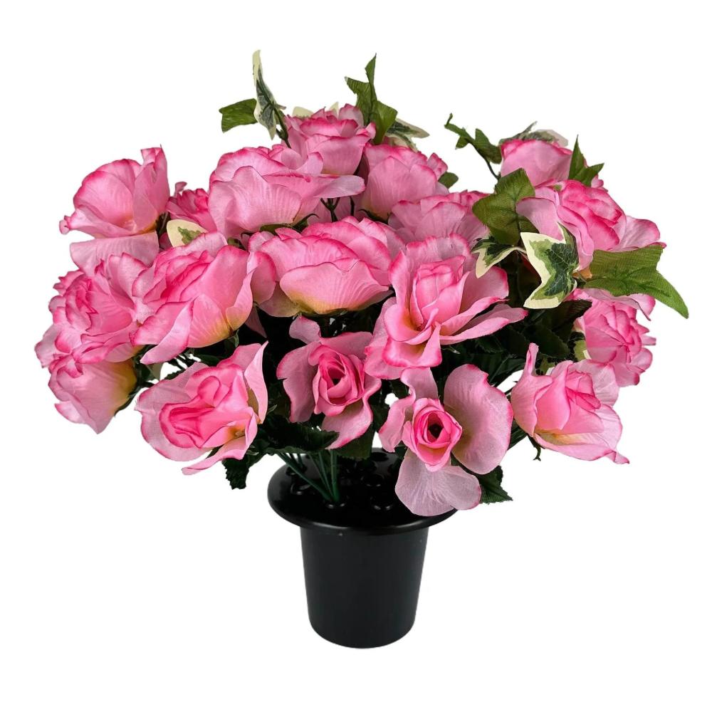 Memorial | Artificial Pink Rose Flower Grave Pot Arrangement Artificial Plants Memorial