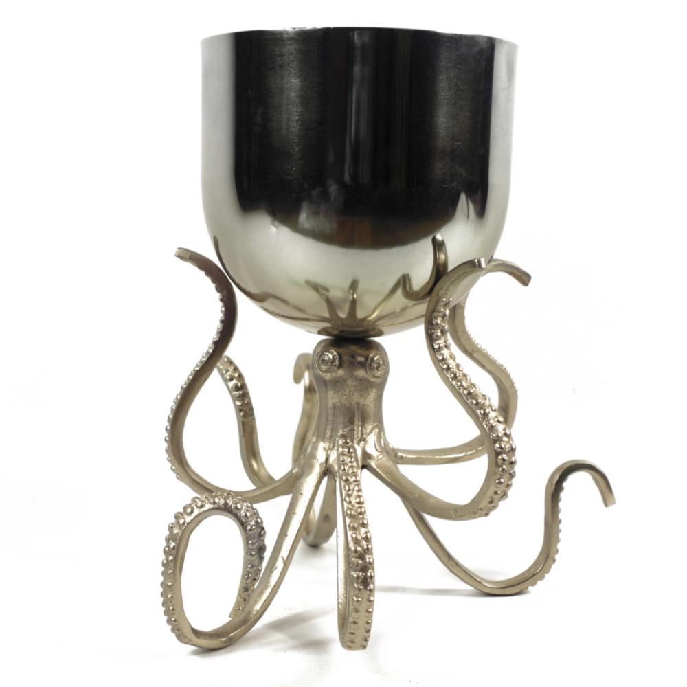 Metal Planters | 28cm Silver Metal Octopus Bowl Style Planter Metal Planters Metal Planters