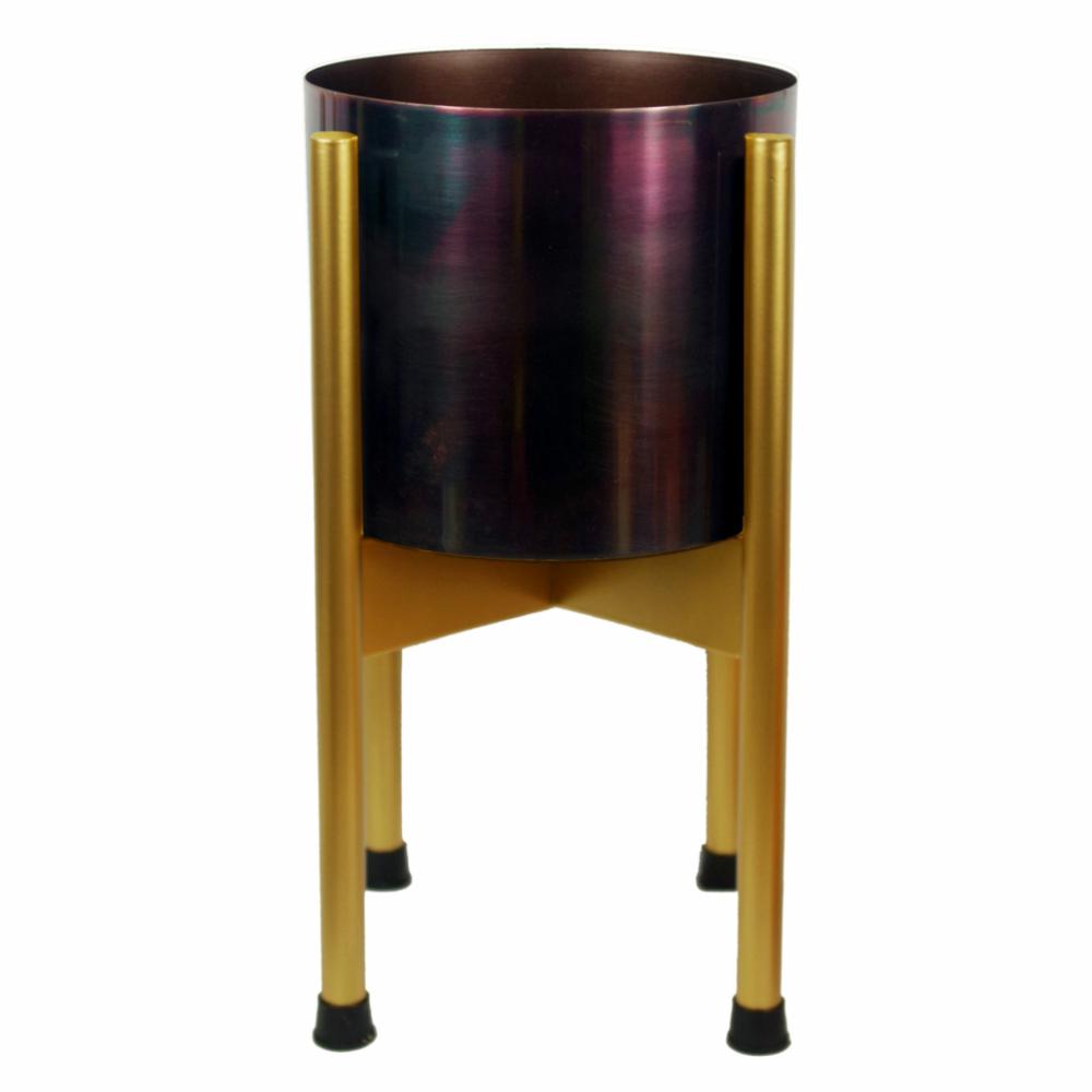 Metal Planters | Medium Gold Stand with Iridescent Rainbow Metal Planter 38.5cm x 18cm Metal Planters Metal Planters