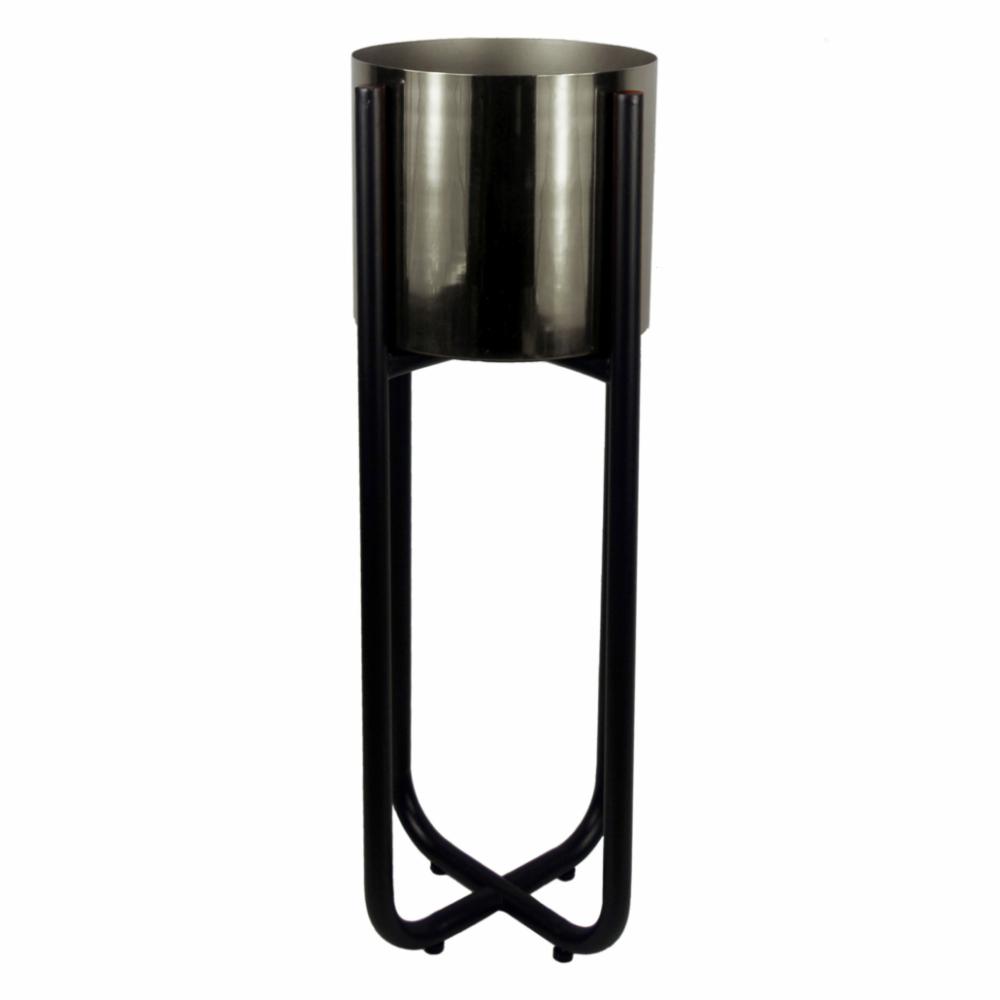 Metal Planters | Tall Black Stand with Silver Metal Planter 62cm x 18cm Metal Planters Metal Planters