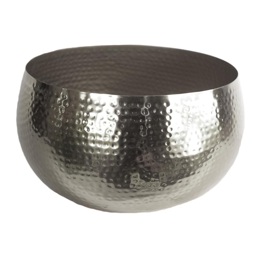 Metal Planters | XL Metal Bowl Planter 32 x 20cm Hammered Silver Colour Straight Edge Metal Planters Metal Planters