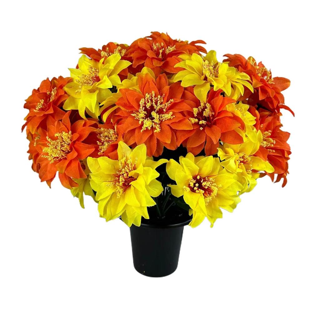 Orange Flowers | Artificial Orange and Yellow Zinnia Grave Pot Flower Arrangement Arrangements Arrangements