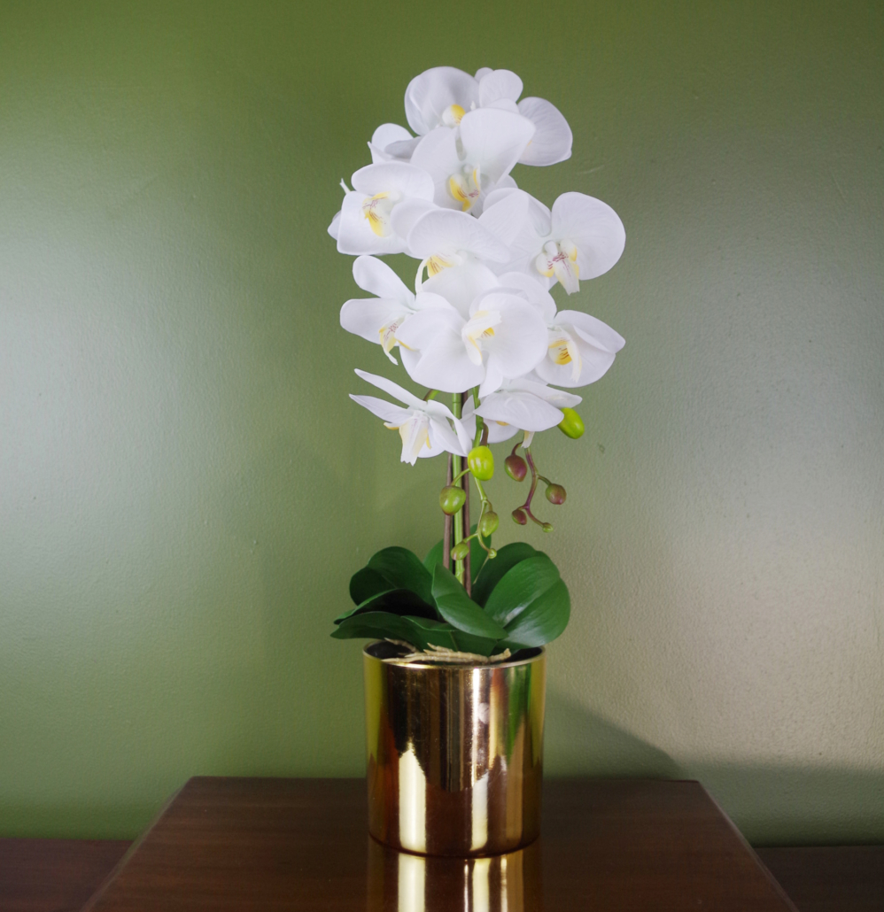 Orchids | 52cm Artificial Orchid Large White and Gold Flowering Orchids