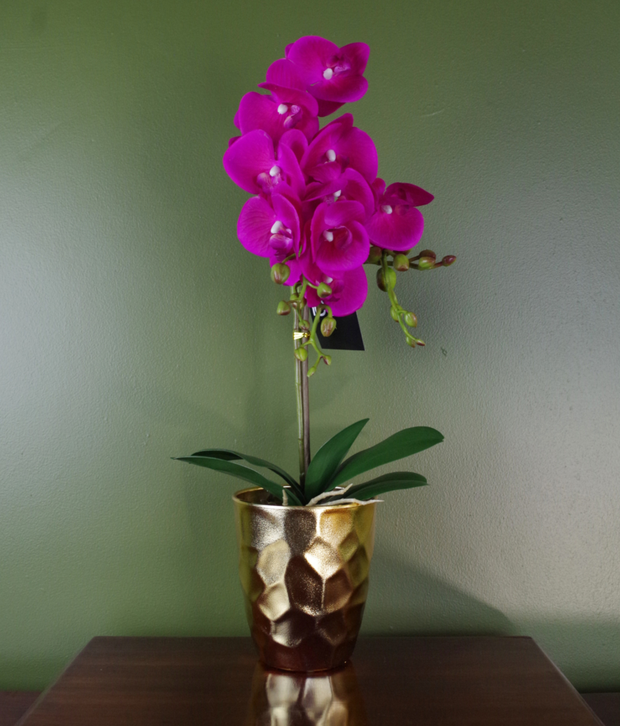 Orchids | 54cm Artificial Orchid Plant Dark Pink Gold Pot Flowering Orchids