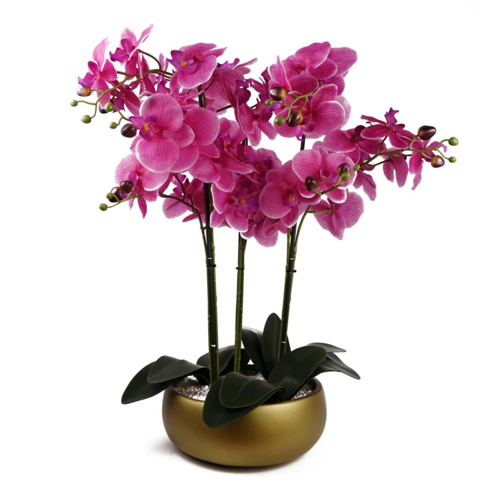 Orchids | 60cm Orchid Artificial Pink- Gold Ceramic Planter Flowering Orchids