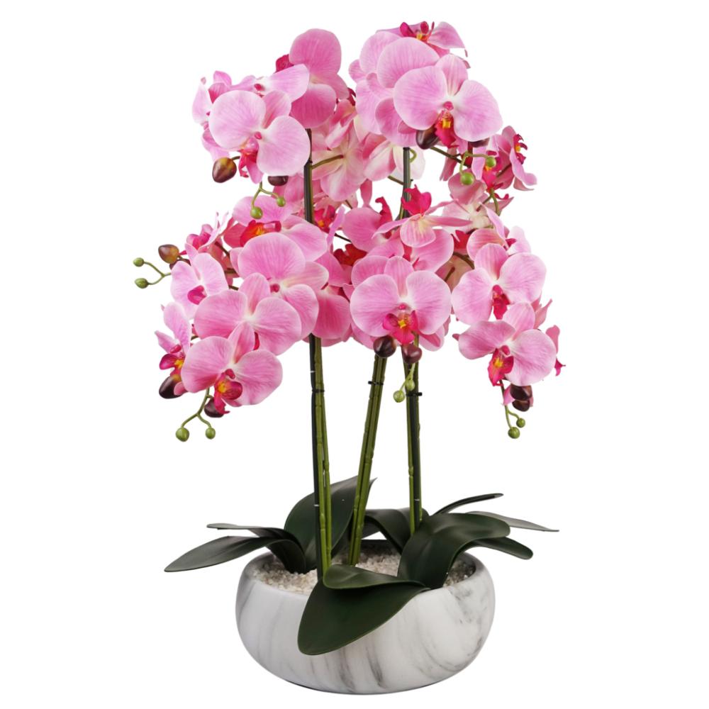 Orchids | 60cm Orchid Artificial Pink Marble Effect Ceramic Planter Flowering Orchids