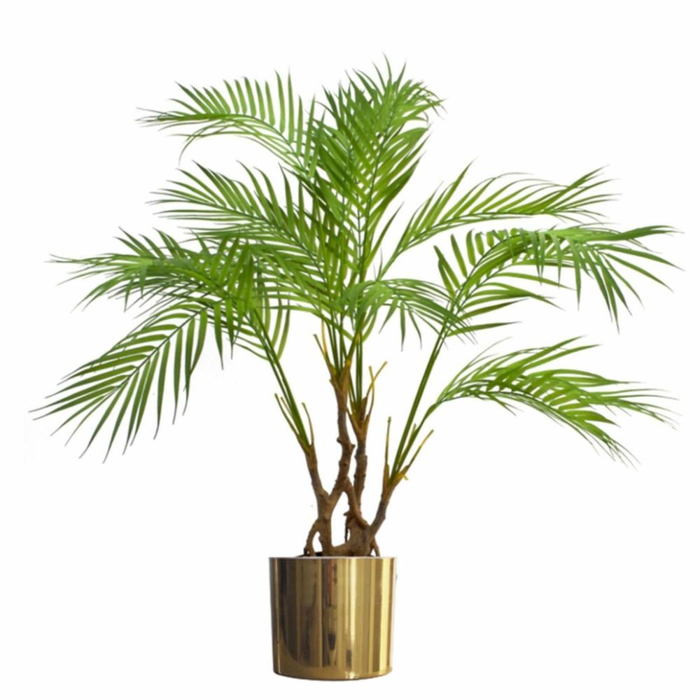 Palm Plants Trees | 90cm Artificial Areca Palm Plant Twisted Detail Trunk with Gold Metal Planter Artificial Trees Palm Plants Trees