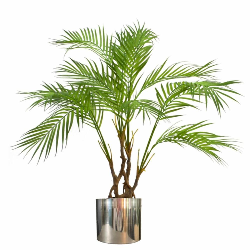 Palm Plants Trees | 90cm Artificial Areca Palm Plant Twisted Detail Trunk with Silver Metal Plater Artificial Trees Palm Plants Trees