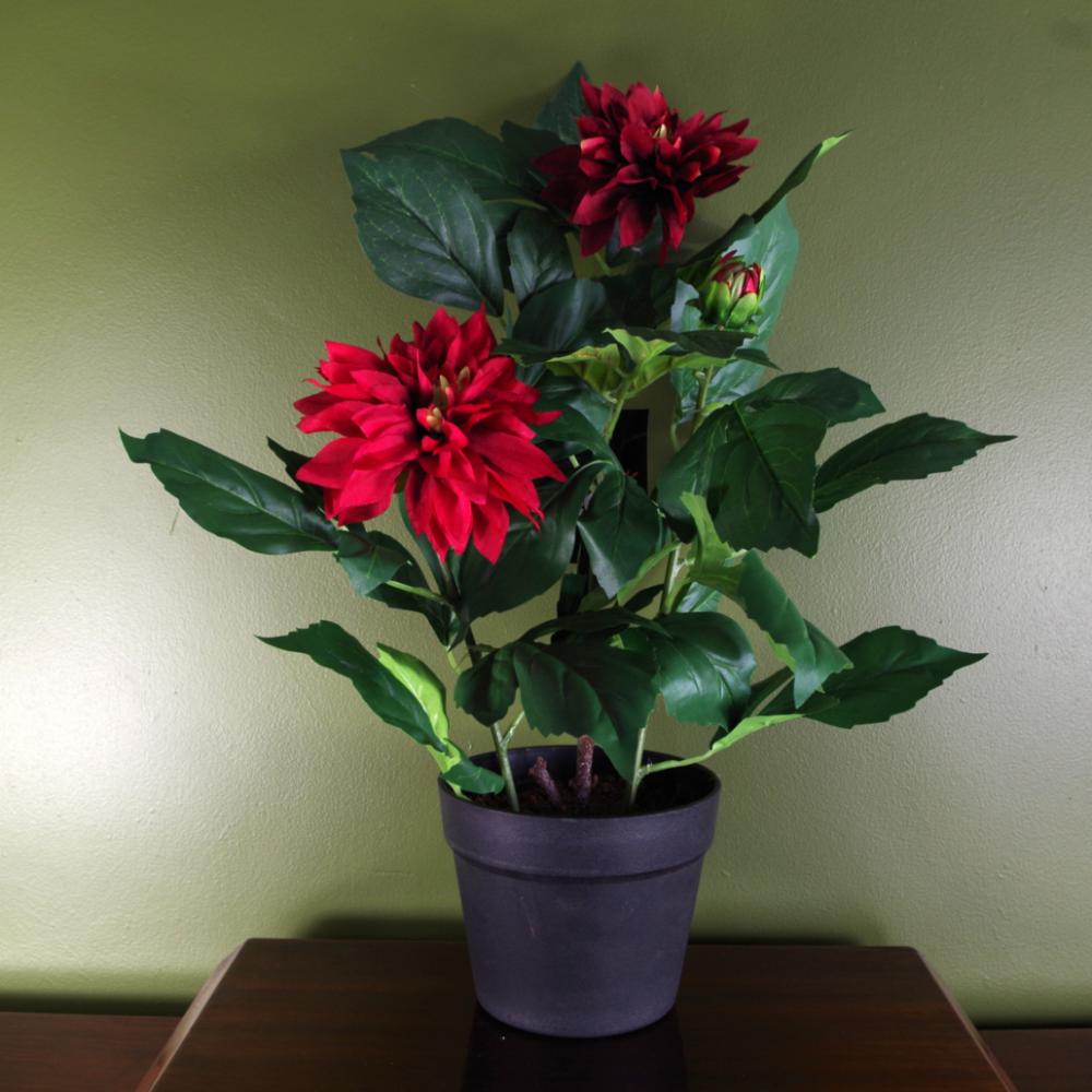 Potted Flower | Artificial Dhalia Flowering Plant Red Flowering Potted Flower