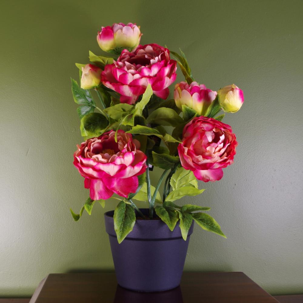 Potted Flower | Artificial Peony Flowering Plant Pink Flowering Potted Flower