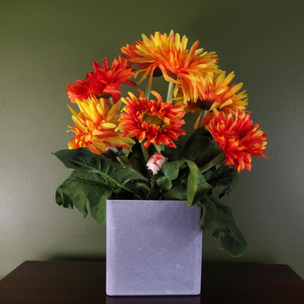 Potted Flower | Artificial Potted Daisy Flowering Plant Orange Flowering Potted Flower