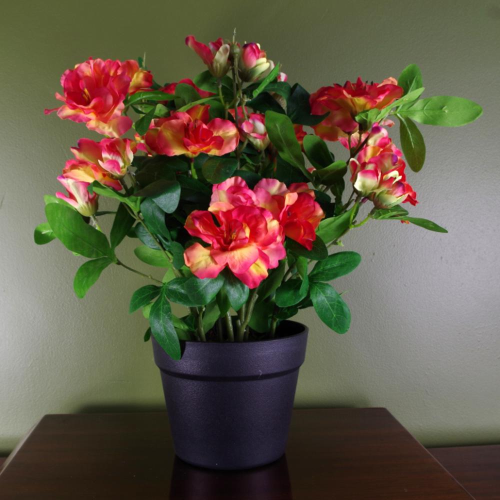 Potted Flower | Artificial Rhododendron Flowering Plant Orange Flowering Potted Flower