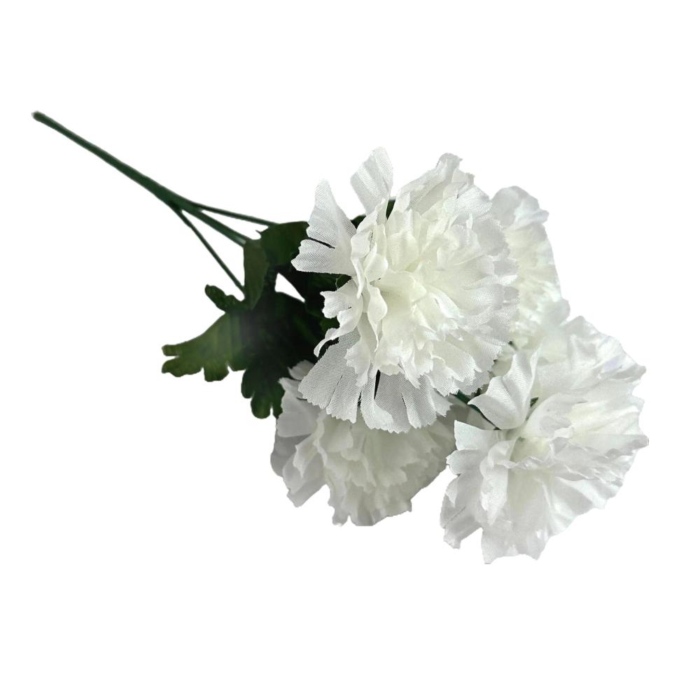 Summer Flowers | Artificial Carnation Flower Bush 33cm – White Flowering Plants & Trees Summer Flowers