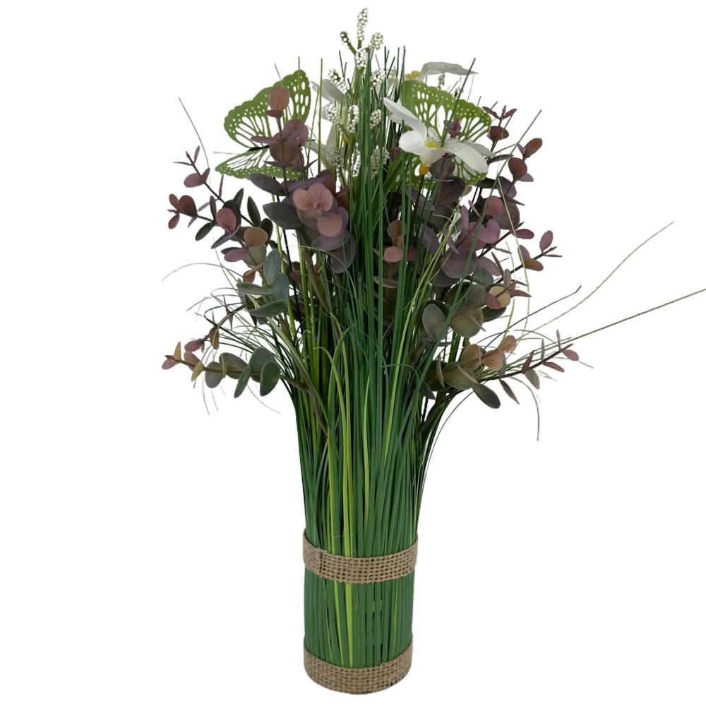 Summer Flowers | Artificial Grass, Purple Eucalyptus and Wild Flower Arrangement with Butterflies Arrangements Arrangements