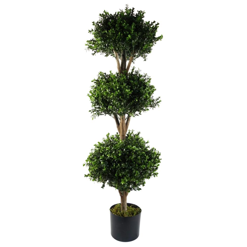 Topiary Trees | 120cm Buxus Triple Ball Artificial Tree UV Resistant Outdoor Topiary Artificial Trees Outdoor UV Stable