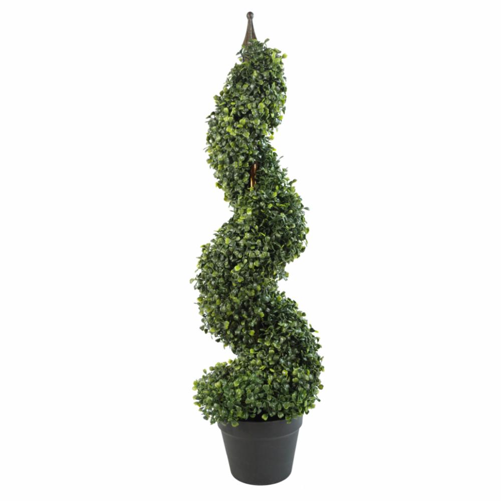 Topiary Trees | 90cm (3ft) Tall Artificial Boxwood Tower Tree Topiary Spiral Metal Top Artificial Trees Outdoor UV Stable