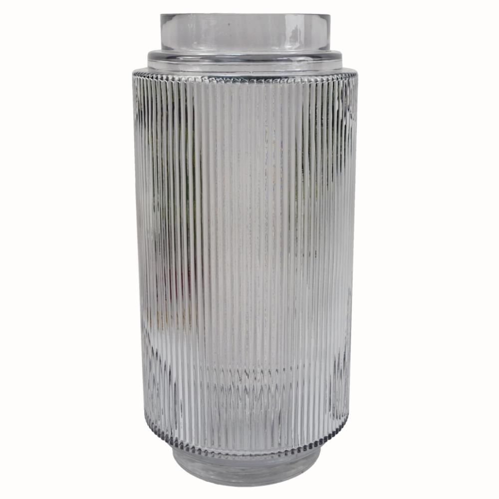 Vases | 31cm Clear Ridged Glass Vase Planters Vases