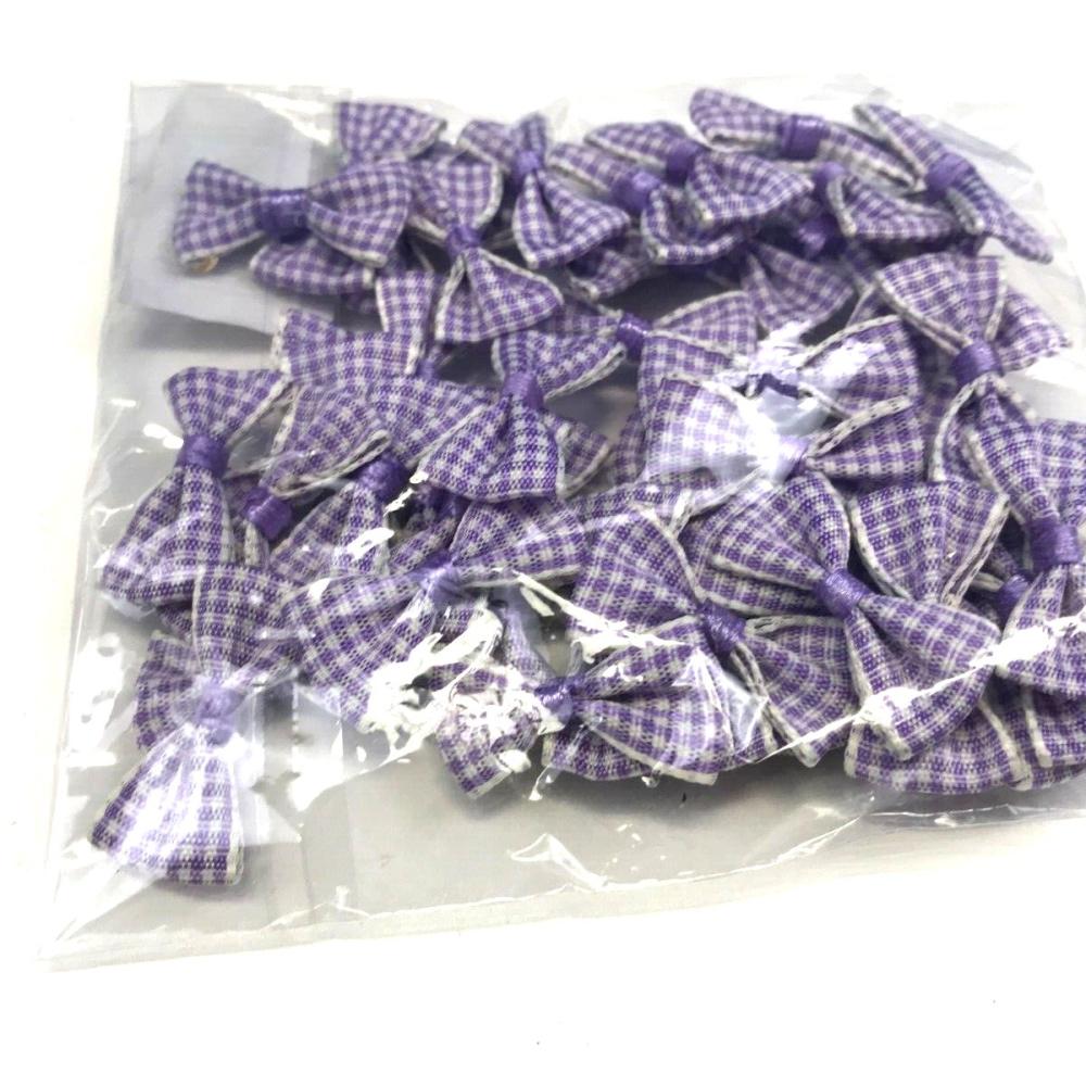 Wedding Flowers and Decorations | Bag of 50 Lilac Gingham Small Fabric Bow Flowering Plants & Trees Wedding Flowers & Decorations