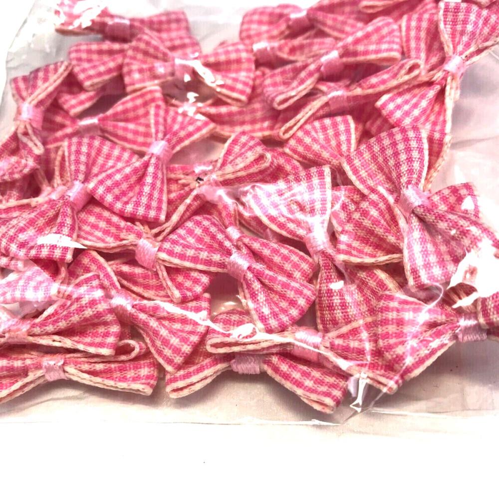 Wedding Flowers and Decorations | Bag of 50 Pink Gingham Small Fabric Bows Flowering Plants & Trees Wedding Flowers & Decorations