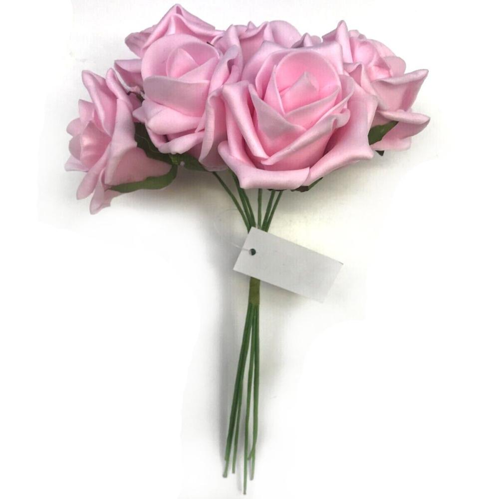 Wedding Flowers and Decorations | Bundle of 6 Artificial Baby Pink Roses 24cm – Foam Colourfast Flowering Plants & Trees Wedding Flowers & Decorations