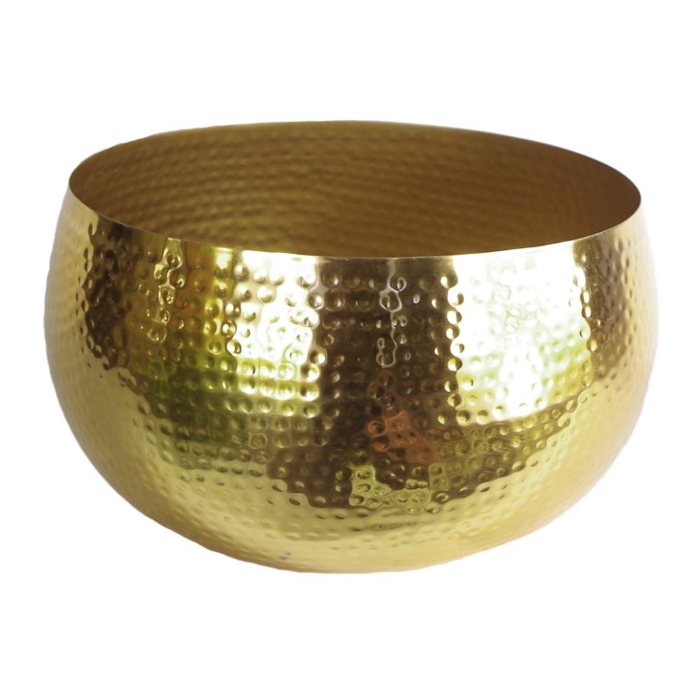 Metal Planters | XL Metal Bowl Planter 32 x 20cm Hammered Gold Colour Straight Edge Metal Planters Metal Planters