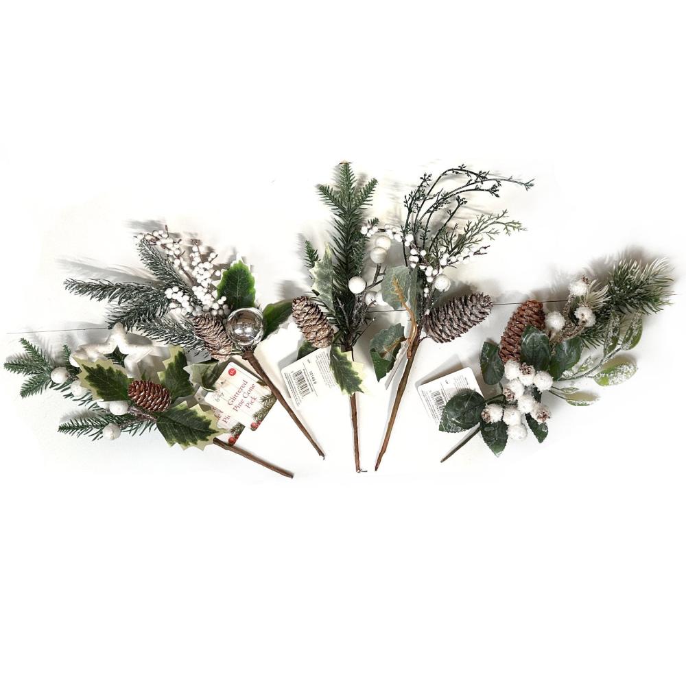 Clearance | Artificial Christmas Foliage and Pine Cone Pick – Assorted Design Artificial Plants Christmas