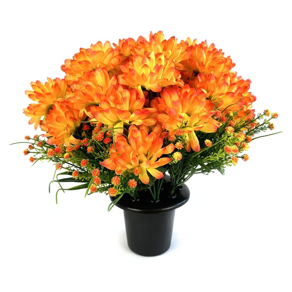 Arrangements | Artificial Orange Chrysanthemum & Gypsophila Flower Grave Pot Arrangement Arrangements Arrangements