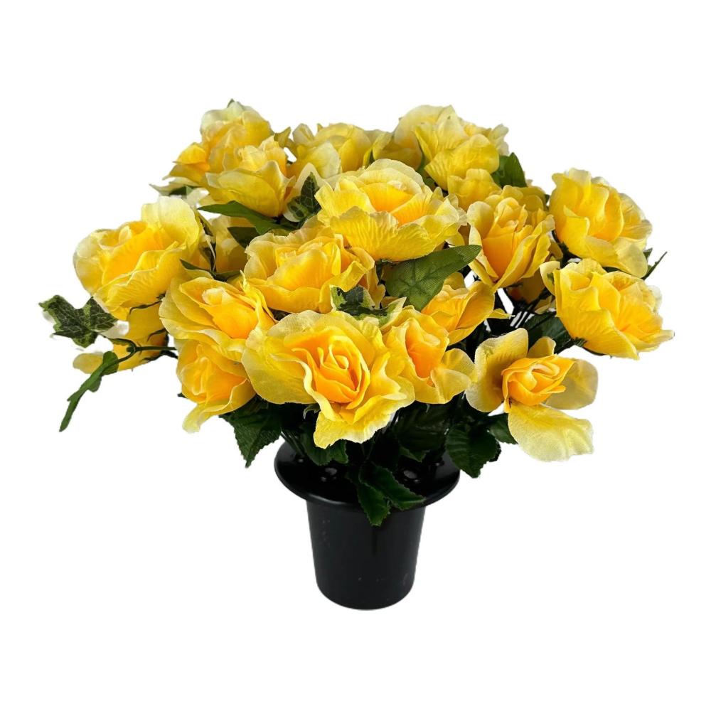 Memorial | Artificial Yellow Rose Flower Grave Pot Arrangement Artificial Plants Memorial